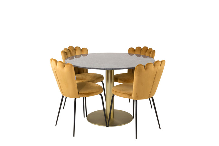 Venture Home Estelle runt Matbord - Borstad Mässing / Svart marmor - ø106*H75+Limhamn Light - Chair - Gold Velvet_4