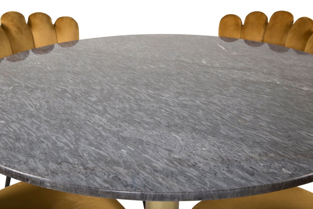 Venture Home Estelle runt Matbord - Borstad Mässing / Svart marmor - ø106*H75+Limhamn Light - Chair - Gold Velvet_4