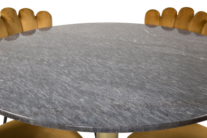 Venture Home Estelle runt Matbord - Borstad Mässing / Svart marmor - ø106*H75+Limhamn Light - Chair - Gold Velvet_4