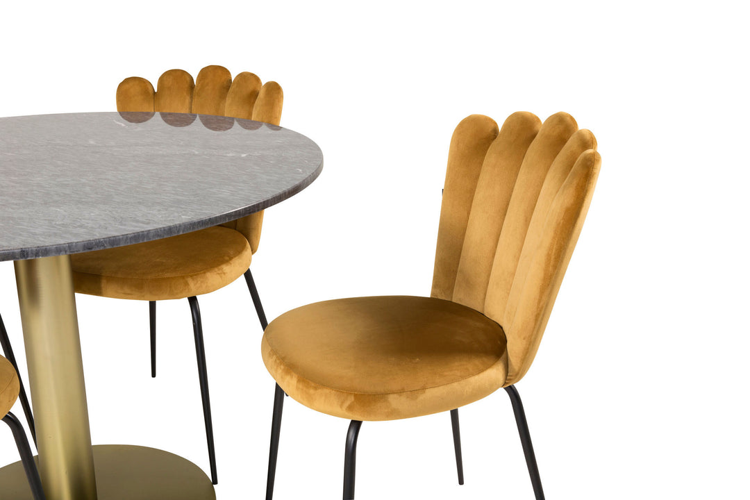 Venture Home Estelle runt Matbord - Borstad Mässing / Svart marmor - ø106*H75+Limhamn Light - Chair - Gold Velvet_4