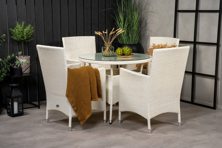 Venture Home Volta Dining Table - White - ø90+Malin Arm Chair with cushion - White / Grey cushion_4