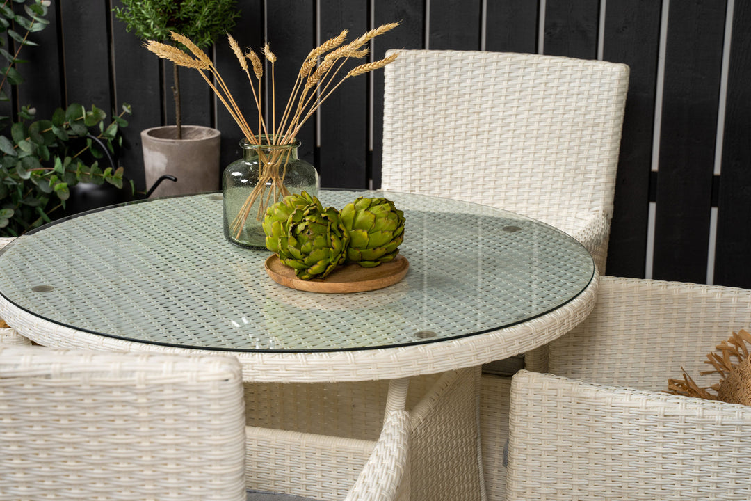 Venture Home Volta Dining Table - White - ø90+Malin Arm Chair with cushion - White / Grey cushion_4