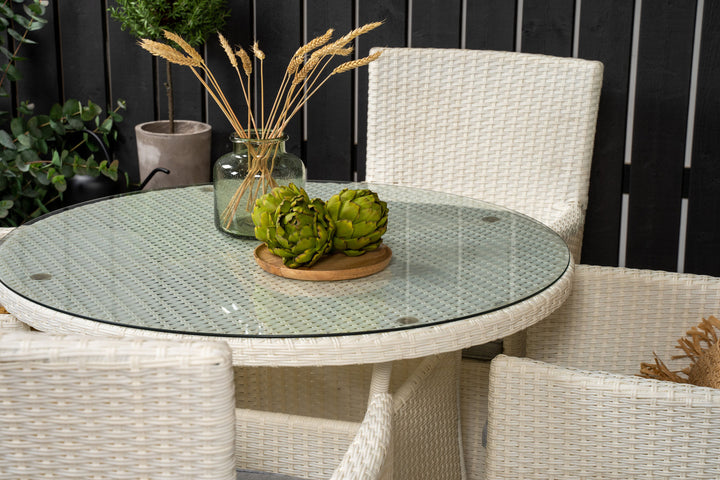 Venture Home Volta Dining Table - White - ø90+Malin Arm Chair with cushion - White / Grey cushion_4