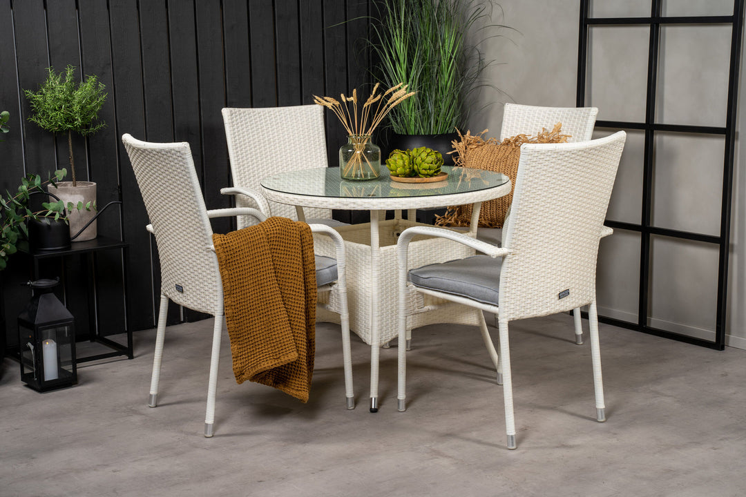 Venture Home Volta Dining Table - White - ø90+Anna Arm Chair (stackable) - White_4