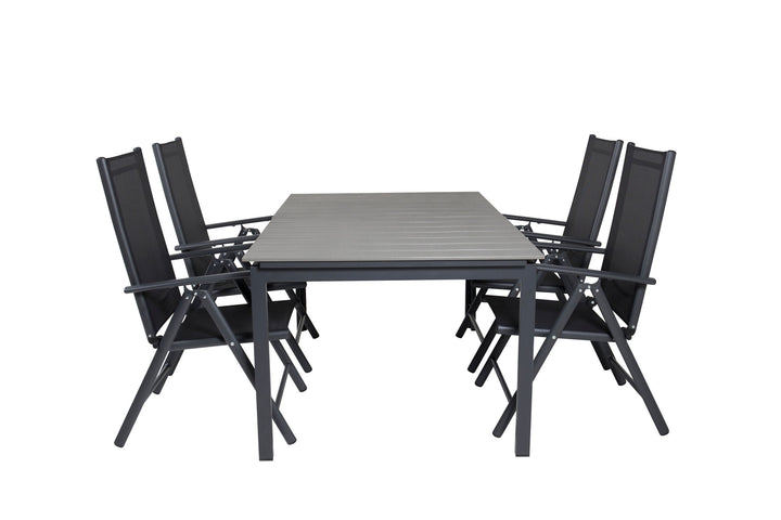 Venture Home Levels Dining Table 160/240*90 - Black Alu / Grey Aintwood +Break 5:pos Chair -
