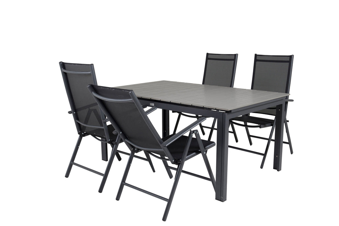 Venture Home Levels Dining Table 160/240*90 - Black Alu / Grey Aintwood +Break 5:pos Chair -