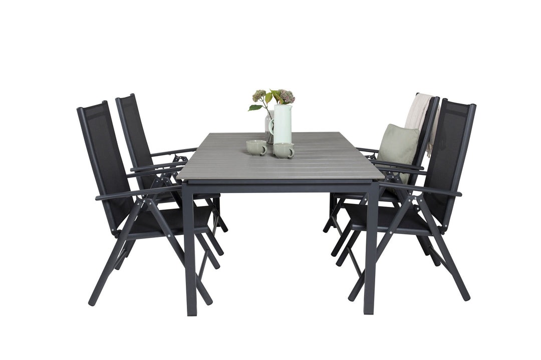 Venture Home Levels Dining Table 160/240*90 - Black Alu / Grey Aintwood +Break 5:pos Chair -