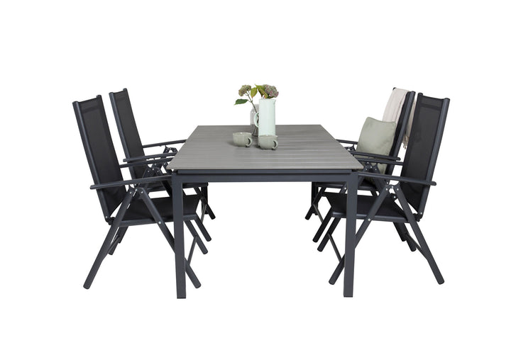 Venture Home Levels Dining Table 160/240*90 - Black Alu / Grey Aintwood +Break 5:pos Chair -