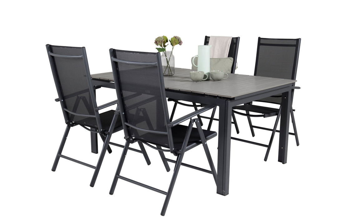 Venture Home Levels Dining Table 160/240*90 - Black Alu / Grey Aintwood +Break 5:pos Chair -