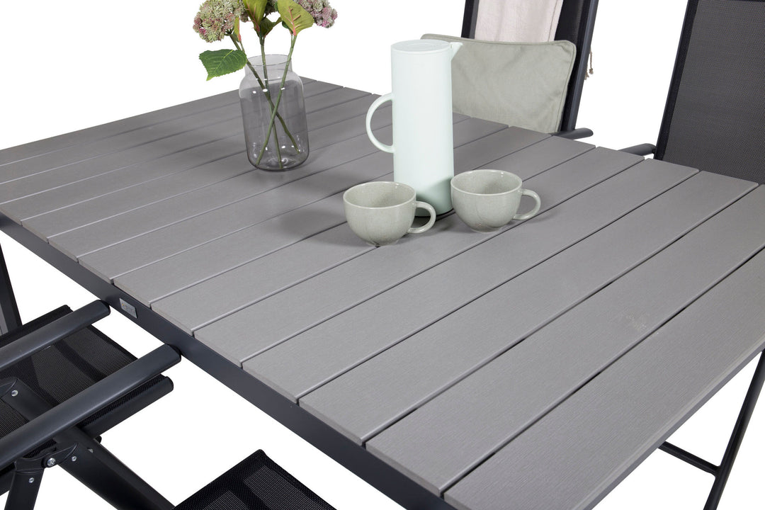 Venture Home Levels Dining Table 160/240*90 - Black Alu / Grey Aintwood +Break 5:pos Chair -