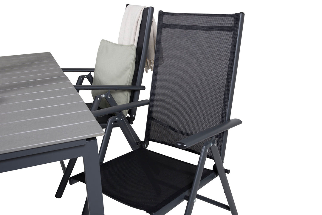 Venture Home Levels Dining Table 160/240*90 - Black Alu / Grey Aintwood +Break 5:pos Chair -