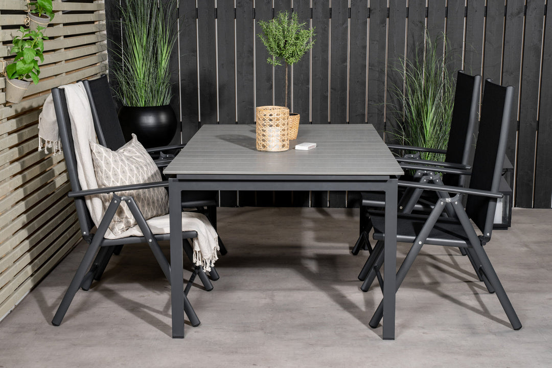 Venture Home Levels Dining Table 160/240*90 - Black Alu / Grey Aintwood +Break 5:pos Chair -