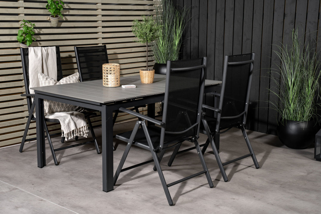 Venture Home Levels Dining Table 160/240*90 - Black Alu / Grey Aintwood +Break 5:pos Chair -