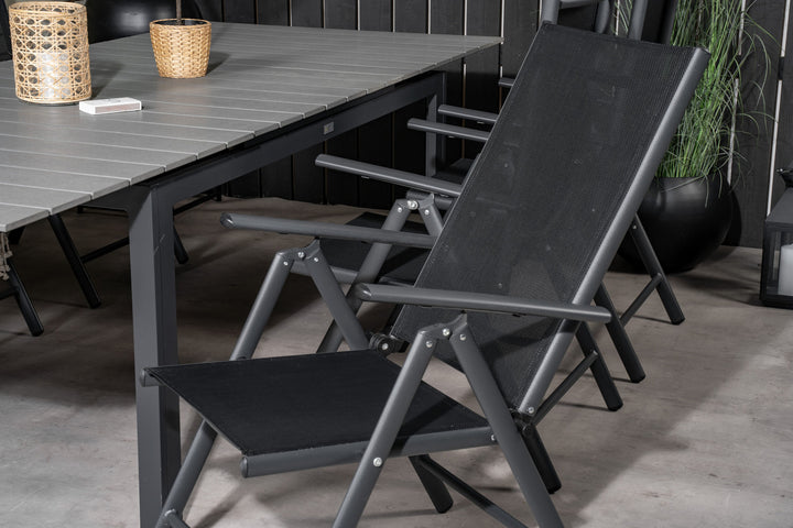 Venture Home Levels Dining Table 160/240*90 - Black Alu / Grey Aintwood +Break 5:pos Chair -