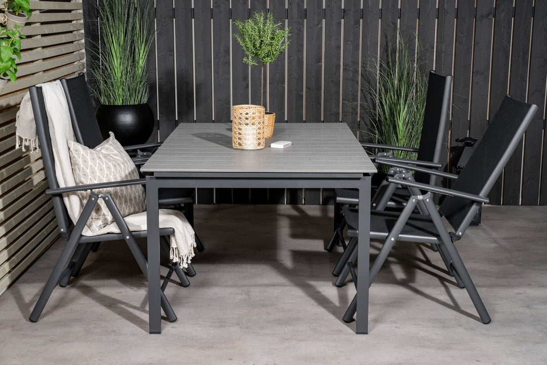 Venture Home Levels Dining Table 160/240*90 - Black Alu / Grey Aintwood +Break 5:pos Chair -