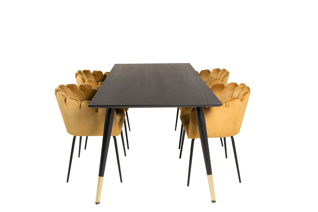 Venture Home Dipp Dining Table - 180*90cm - Black Veneer / black legs w brass dipp +Limhamn - Chair - Gold Velvet_4