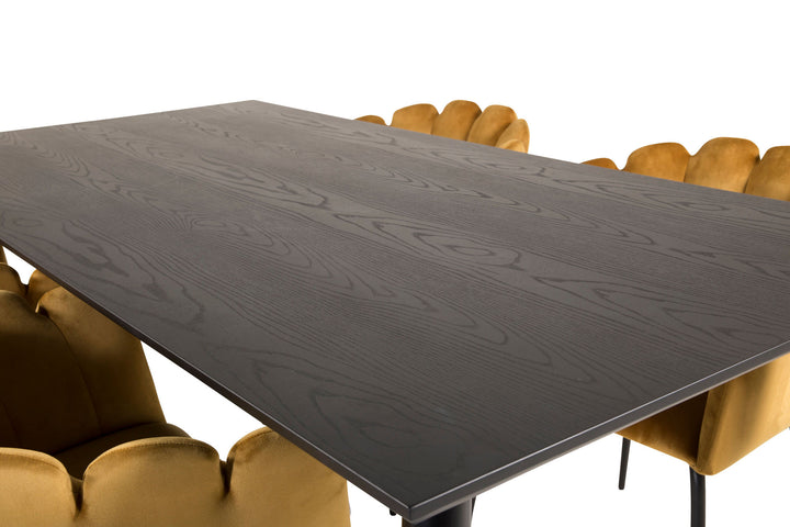 Venture Home Dipp Dining Table - 180*90cm - Black Veneer / black legs w brass dipp +Limhamn - Chair - Gold Velvet_4