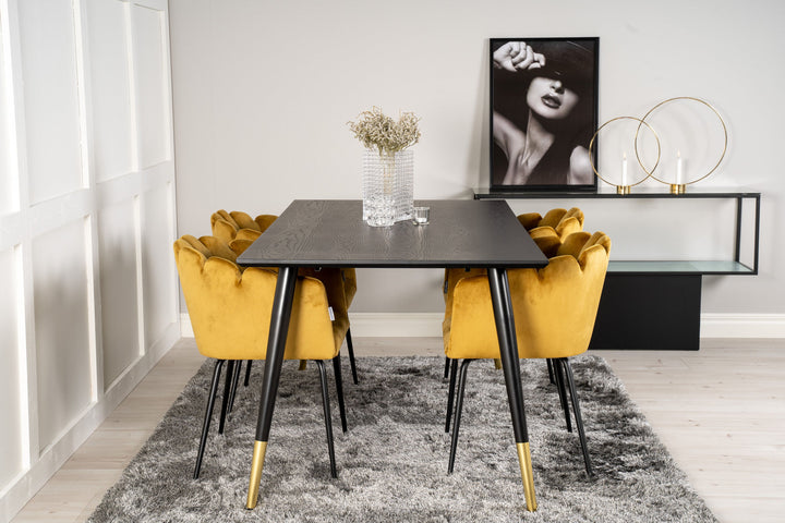 Venture Home Dipp Dining Table - 180*90cm - Black Veneer / black legs w brass dipp +Limhamn - Chair - Gold Velvet_4