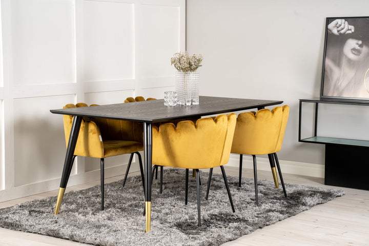 Venture Home Dipp Dining Table - 180*90cm - Black Veneer / black legs w brass dipp +Limhamn - Chair - Gold Velvet_4