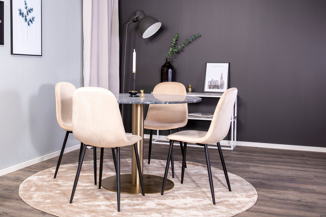 Venture Home Estelle runt Matbord - Borstad Mässing / Svart marmor - ø106*H75+Polar Dining Chair - Black legs / Beige Velvet_4