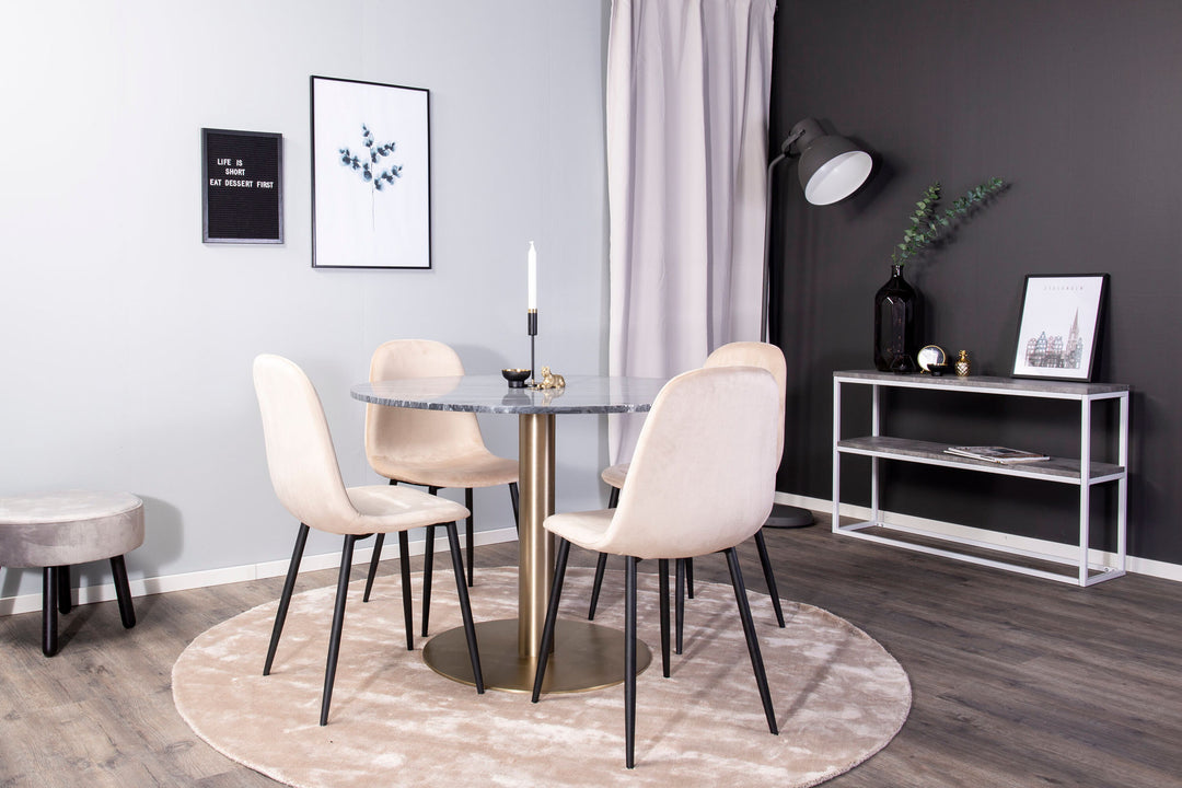 Venture Home Estelle runt Matbord - Borstad Mässing / Svart marmor - ø106*H75+Polar Dining Chair - Black legs / Beige Velvet_4