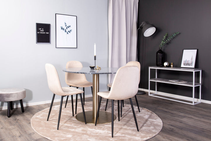 Venture Home Estelle runt Matbord - Borstad Mässing / Svart marmor - ø106*H75+Polar Dining Chair - Black legs / Beige Velvet_4