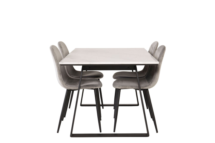 Venture Home Estelle Dining Table 140*90 - White Marble / Black Legs+Polar Dining Chair - Black legs / Light Grey Velvet_4