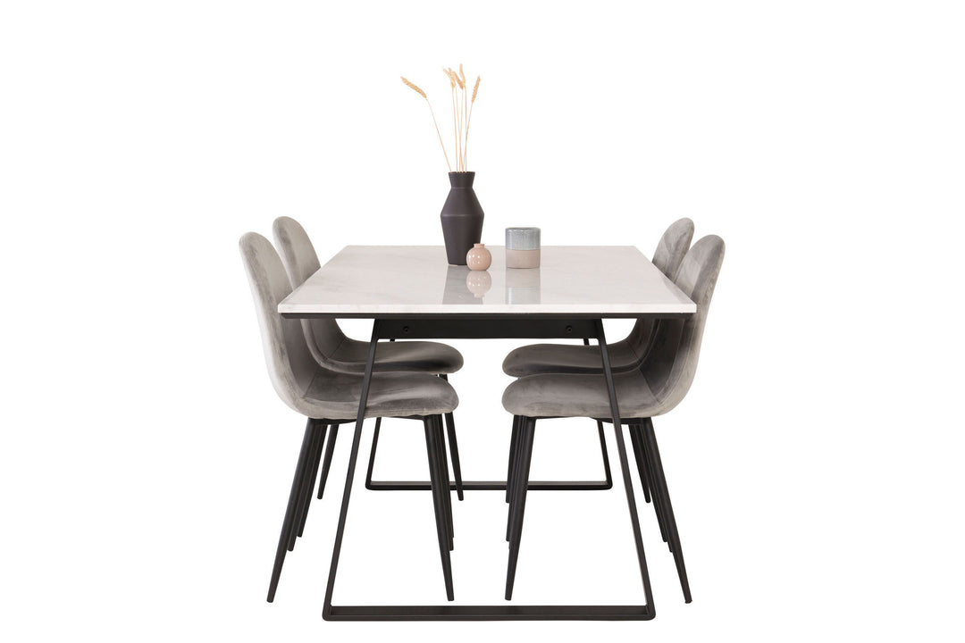 Venture Home Estelle Dining Table 140*90 - White Marble / Black Legs+Polar Dining Chair - Black legs / Light Grey Velvet_4