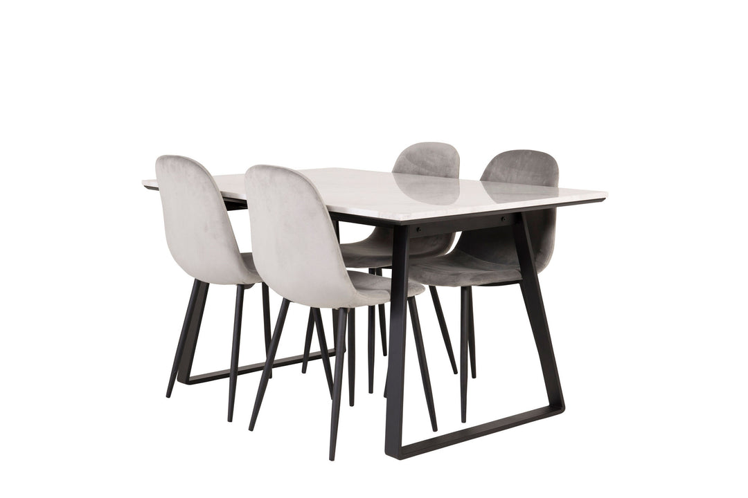 Venture Home Estelle Dining Table 140*90 - White Marble / Black Legs+Polar Dining Chair - Black legs / Light Grey Velvet_4