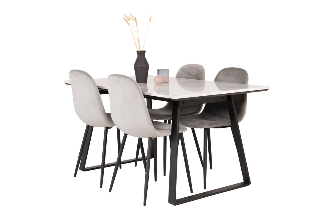 Venture Home Estelle Dining Table 140*90 - White Marble / Black Legs+Polar Dining Chair - Black legs / Light Grey Velvet_4
