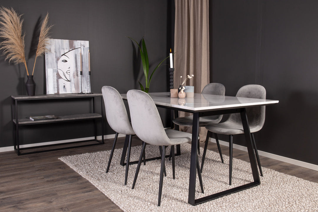 Venture Home Estelle Dining Table 140*90 - White Marble / Black Legs+Polar Dining Chair - Black legs / Light Grey Velvet_4