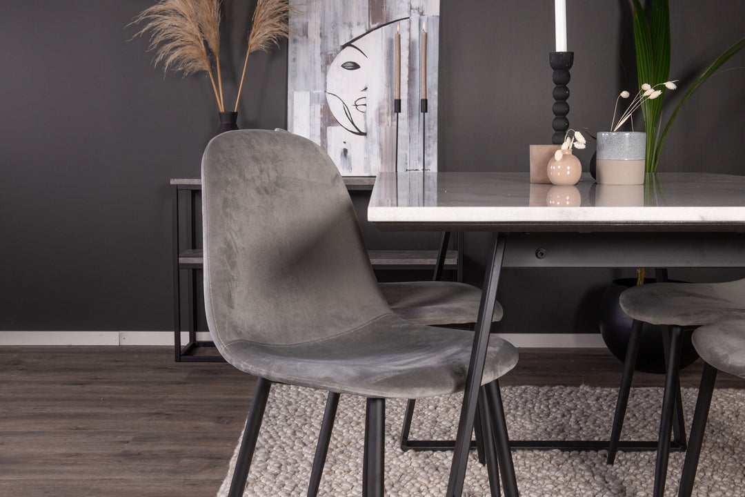 Venture Home Estelle Dining Table 140*90 - White Marble / Black Legs+Polar Dining Chair - Black legs / Light Grey Velvet_4