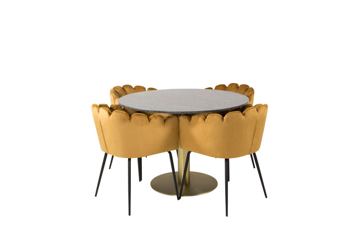 Venture Home Estelle runt Matbord - Borstad Mässing / Svart marmor - ø106*H75+Limhamn - Chair - Gold Velvet_4