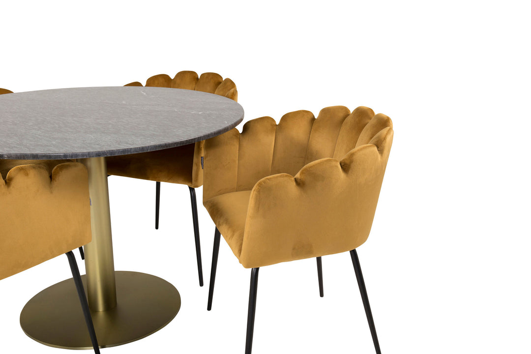 Venture Home Estelle runt Matbord - Borstad Mässing / Svart marmor - ø106*H75+Limhamn - Chair - Gold Velvet_4