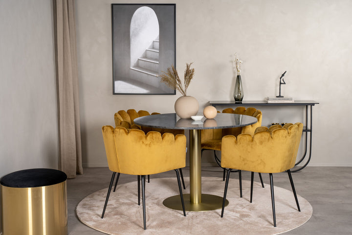 Venture Home Estelle runt Matbord - Borstad Mässing / Svart marmor - ø106*H75+Limhamn - Chair - Gold Velvet_4