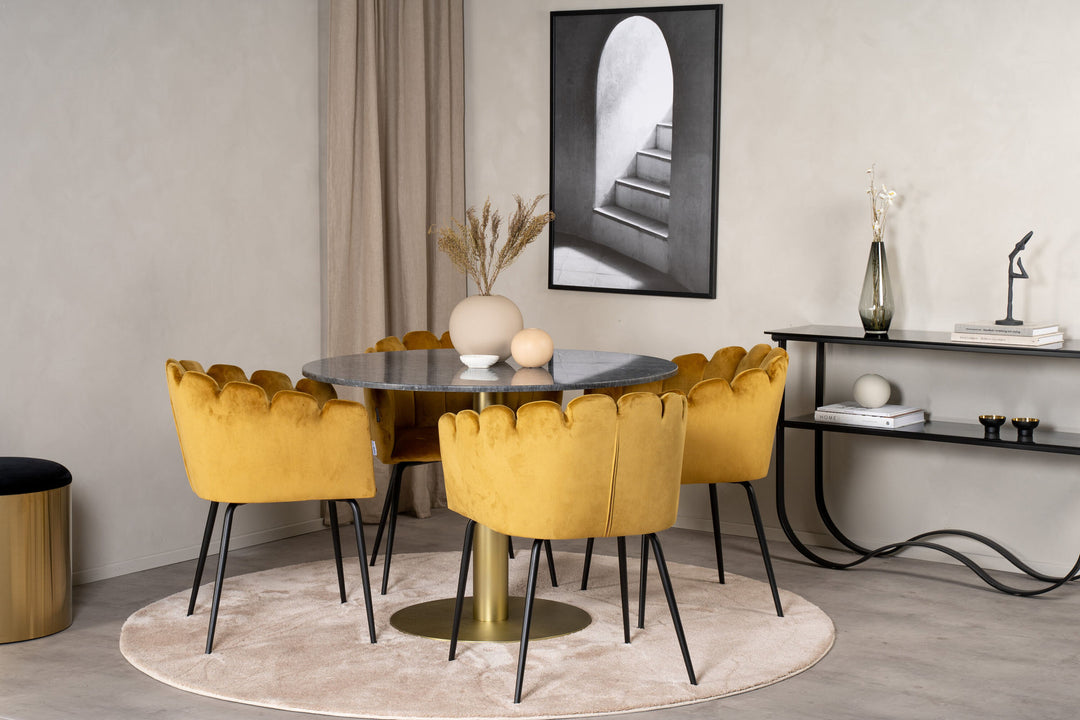 Venture Home Estelle runt Matbord - Borstad Mässing / Svart marmor - ø106*H75+Limhamn - Chair - Gold Velvet_4