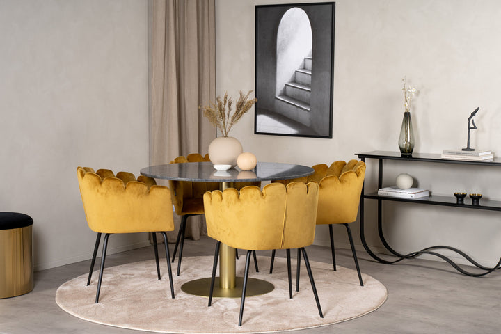 Venture Home Estelle runt Matbord - Borstad Mässing / Svart marmor - ø106*H75+Limhamn - Chair - Gold Velvet_4