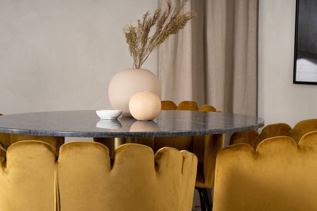 Venture Home Estelle runt Matbord - Borstad Mässing / Svart marmor - ø106*H75+Limhamn - Chair - Gold Velvet_4