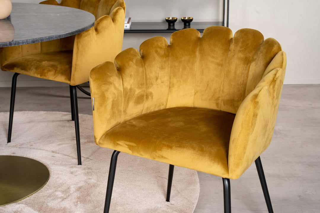 Venture Home Estelle runt Matbord - Borstad Mässing / Svart marmor - ø106*H75+Limhamn - Chair - Gold Velvet_4