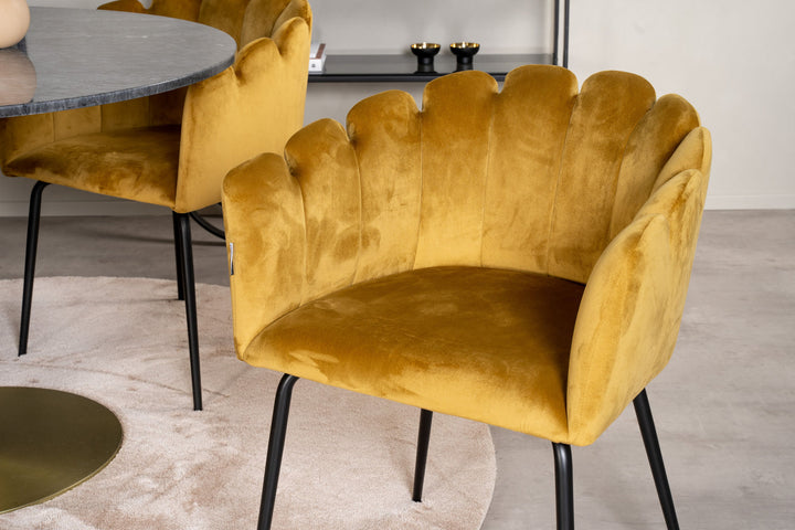 Venture Home Estelle runt Matbord - Borstad Mässing / Svart marmor - ø106*H75+Limhamn - Chair - Gold Velvet_4