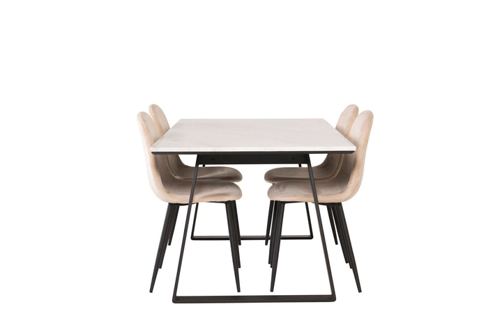 Venture Home Estelle Dining Table 140*90 - White Marble / Black Legs+Polar Dining Chair - Black legs / Beige Velvet_4