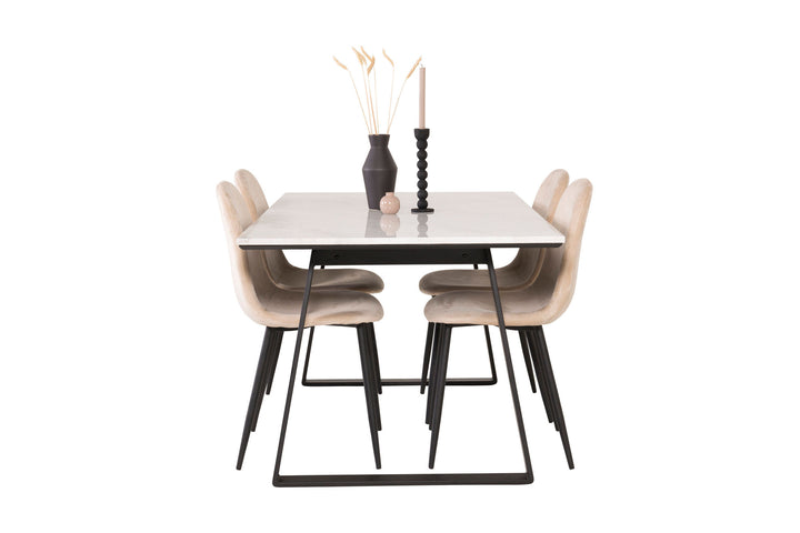 Venture Home Estelle Dining Table 140*90 - White Marble / Black Legs+Polar Dining Chair - Black legs / Beige Velvet_4