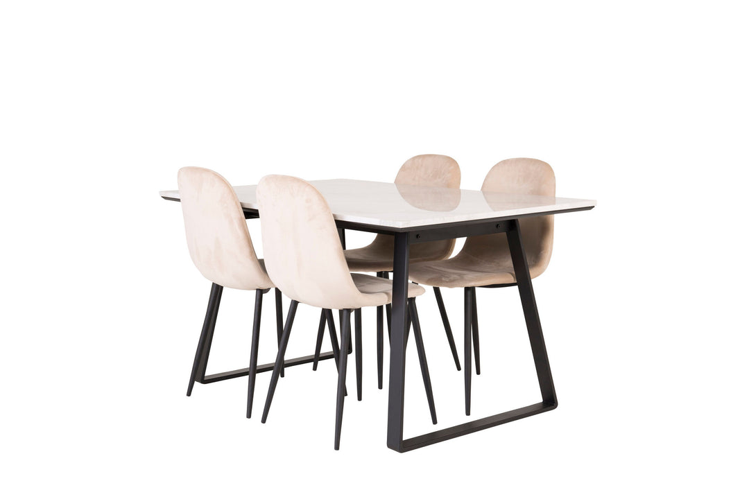 Venture Home Estelle Dining Table 140*90 - White Marble / Black Legs+Polar Dining Chair - Black legs / Beige Velvet_4
