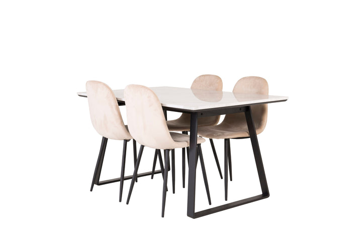 Venture Home Estelle Dining Table 140*90 - White Marble / Black Legs+Polar Dining Chair - Black legs / Beige Velvet_4