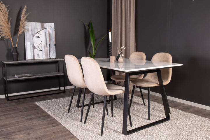 Venture Home Estelle Dining Table 140*90 - White Marble / Black Legs+Polar Dining Chair - Black legs / Beige Velvet_4