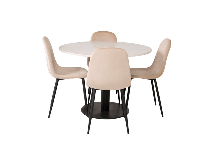 Venture Home Razzia Dining Table 106cm - White Terazzo / Black+Polar Dining Chair - Black legs / Beige Velvet_4