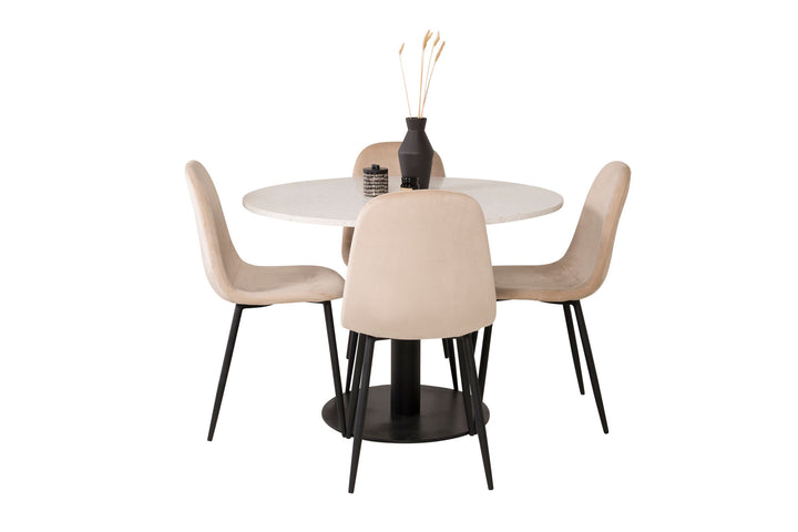 Venture Home Razzia Dining Table 106cm - White Terazzo / Black+Polar Dining Chair - Black legs / Beige Velvet_4