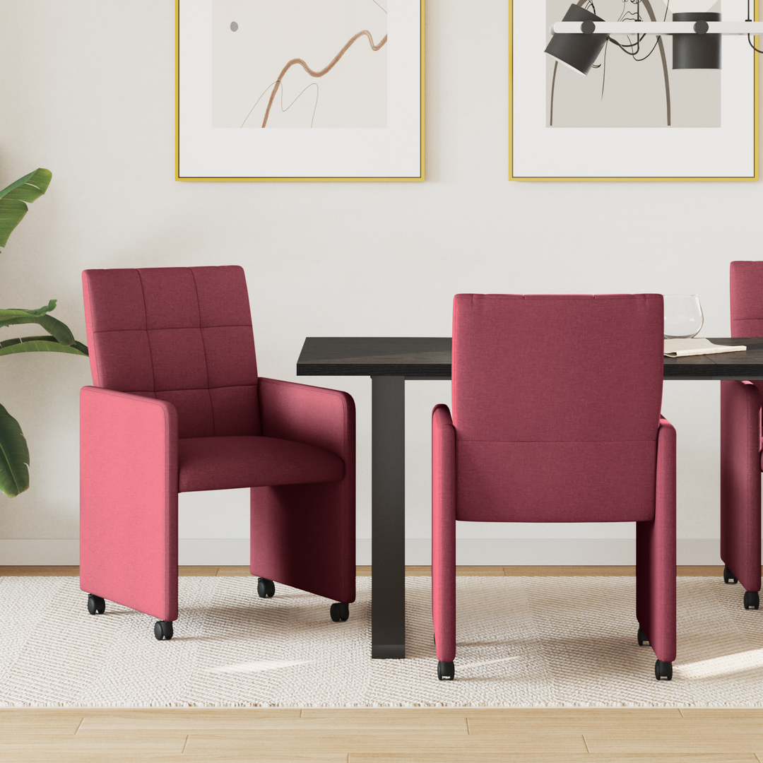 Spisebordsstole med hjul 2 pcs Vinrød 58 x 65 x 94 cm Stof