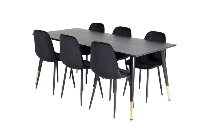 Venture Home Dipp Dining Table - 180*90cm - Black / Black Brass+Polar Diamond Dining Chair - Black Legs - Black Velvet_6