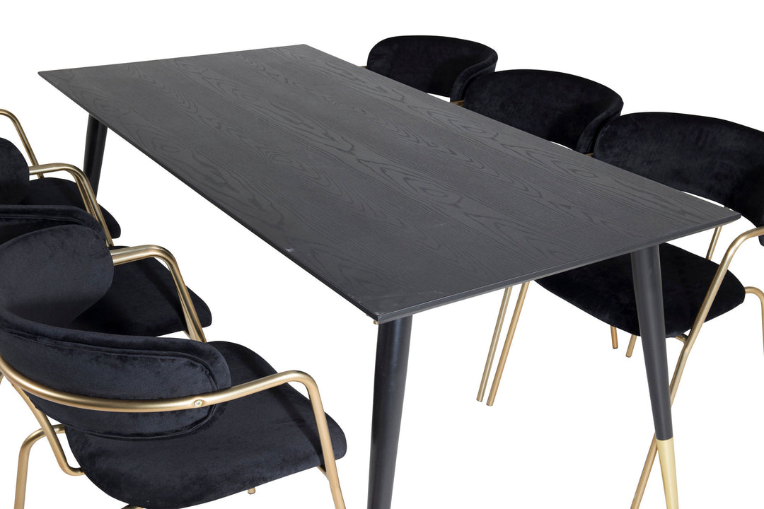 Venture Home Dipp Dining Table - 180*90cm - Black / Black Brass+Arrow armchair - Brass Legs - Black Velvet_6
